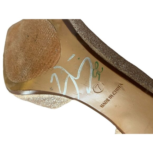 Betsey Johnson Stiletto High Heel Shoes Size 7 Gold Iris Pointed Toe Bow - Picture 9 of 10